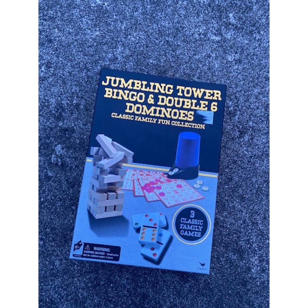 Cardinal Classic Family Fun Collection 3-in-1 Jumbling Tower Bingo Dominoes Set‎